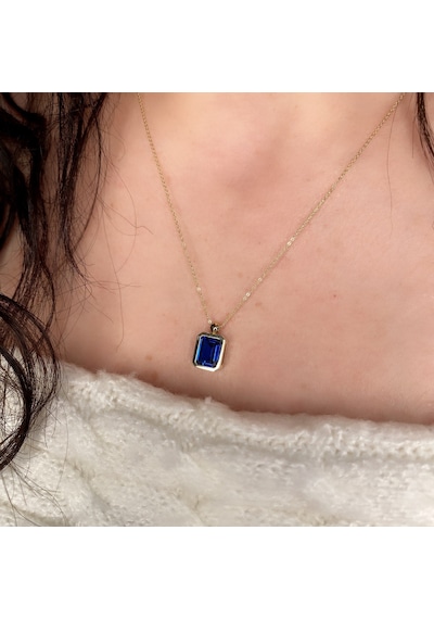 Mavi Topaz Taşlı Altın Kolye Akm07