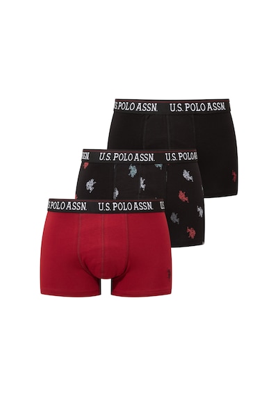 U.s. Polo Assn. Erkek Siyah - Bordo - Baskılı 3 Lü Boxer Siyah - Bordo - Baskılı