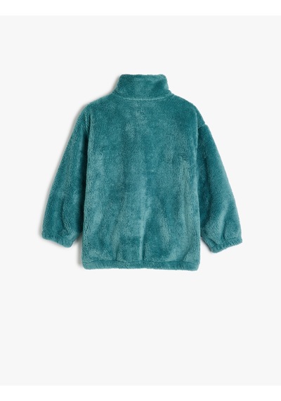 Koton Fermuarlı Polar Sweatshirt Dik Yaka Uzun Kollu Cep Detaylı Mavi 5wkb10570tk Mavi