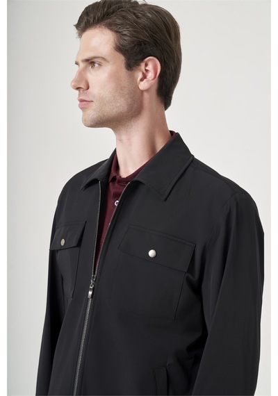 İmza Siyah Berberi Yaka Gabardin Düz Slim Fit Casual Mont 1007260151