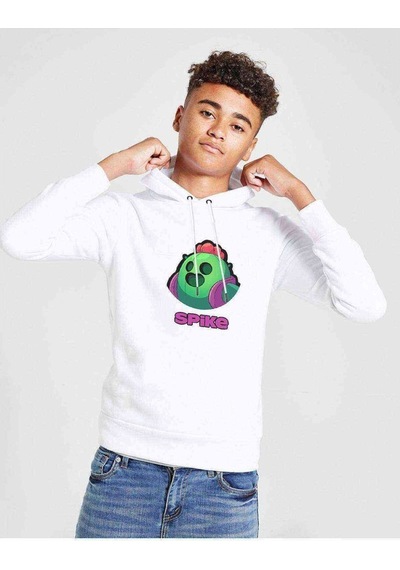 Tshirthane Brawl Stars Spike Baskılı Unisex Çocuk Kapüşonlu Beyaz Sweatshirt