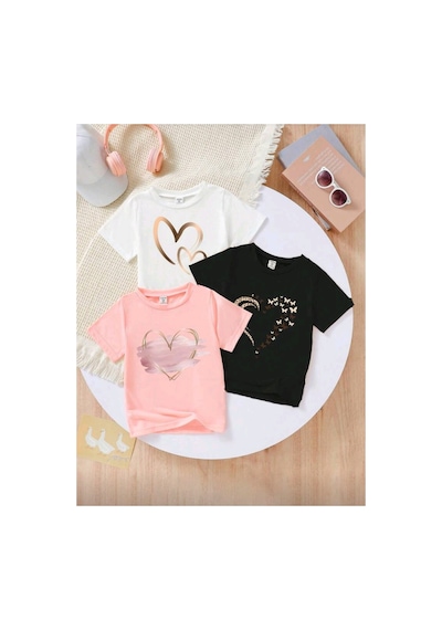Stil X Yeniz Sezon 3' Lü Takım Kız Çocuk Tshirt, Çok Renkli, %100 Pamuk Çok Renkli-2