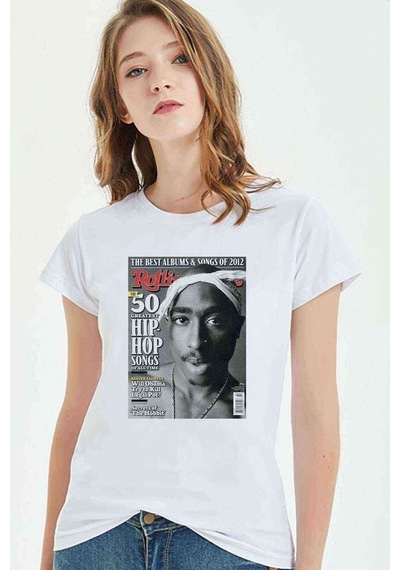 Rap Hiphop 2Pac Respect Cover Baskılı Beyaz Kadın Tshirt (534305497)