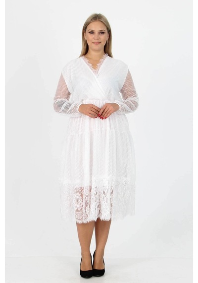 Dip Moda Dpkadın Astarlı Tül Büyük Beden Elbise Dpapcx14 Beyaz