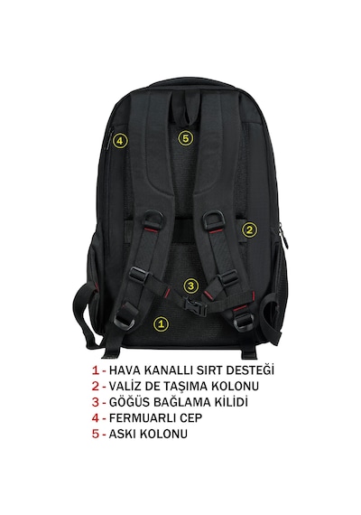 Case Club Dada 13 Günlük Okul Sırt Çantası Ortopedik 15,6 İnç Darbe Emici Koruma siyah