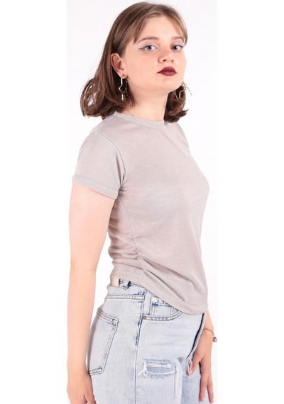 Busem S0016230 Kadın Flamlı İnce T-shirt Gri