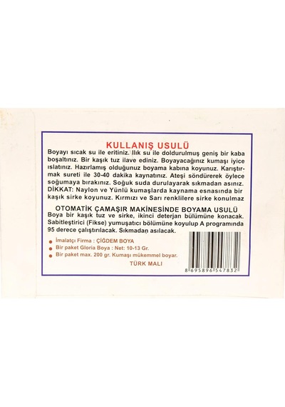 Gloria Kumaş Boyası Kanarya Sarı 10 Gr Paket