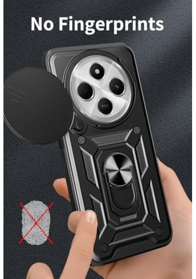 Xiaomi Redmi 14c Uyumlu Kılıf 2 Adet Ekran Koruyucu Dahil, Siyah Tank Düzey Koruma Mıknatıslı Stand Kame Diğer