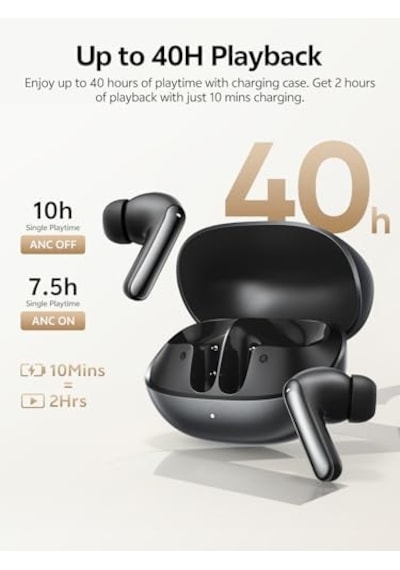 Qcy Melobuds N20 Aktif Gürültü Önleyici Kablosuz Kulaklıklar, 6 Mikrofonlu 50db Anc Kulaklıklar Enc Clear Call, 13mm Dinamik Sürücü, 40h Pil Ömrü, Bluetooth 6.0 Siyah