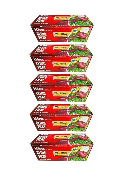 İlka Şeffaf Mutfak Rulo Streç Film Folyo - 30 Cm. X 500 Metre - Gıdaya Uygun - 5 Paket