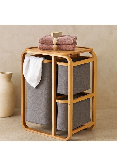 Ahşap Bambu 3 Bölmeli Çamaşır Sepeti 50x30x70 Cm Diğer
