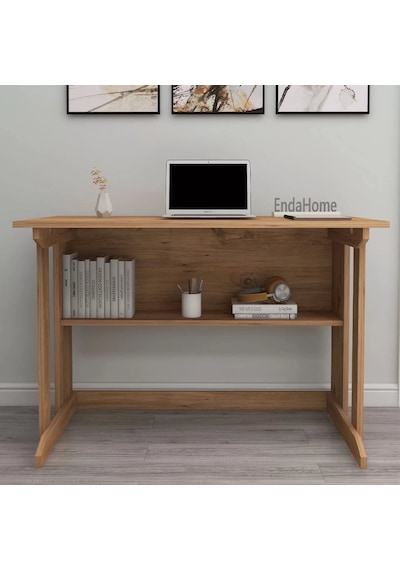 Reyo Home Enda Pillar Kütüphaneli Çalışma Masası 100x56cm Çam