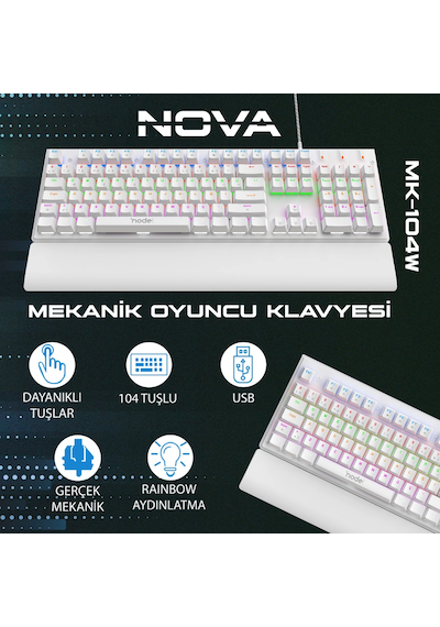 Node Game Nova Nd-mk-104br Rainbow Aydınlatmalı Oyuncu Gamer Gerçek Mekanik Işıklı Klavye