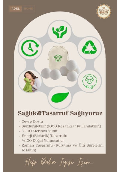 Adel Home Kurutma Topları, Çamaşır Kurutma Topları 6'lı Paket