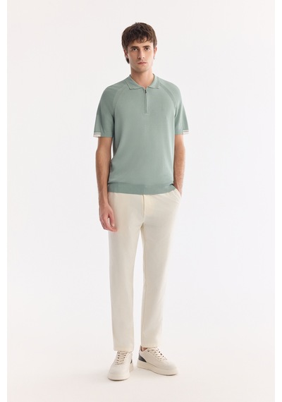 Avva Erkek Nil Yeşili Polo Yaka Fermuarlı Rayon Karışımlı Regular Fit Triko T-shirt A61y5009 Yeşil
