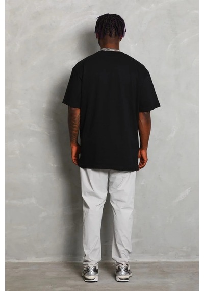 Erkek Düz Yazlık Kısa Kol Tişört Bisiklet Yaka Oversize T-shirt - Siyah