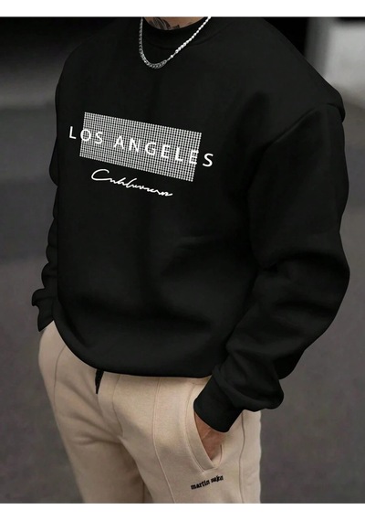 Uyguntarz Unisex Los Angeles Baskılı Oversize Sweatshirt siyah