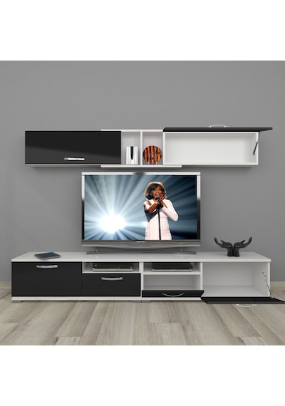 Decoraktiv Eko 5220 Slm Krom Ayaklı Tv Ünitesi Tv Sehpası Beyaz - Siyah