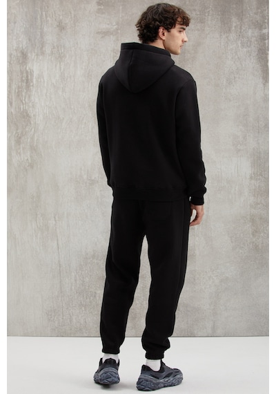 Grimelange Martel Erkek Yumuşacık Içi Polarlı Baskılı Regular Kordonlu Siyah Sweatshirt