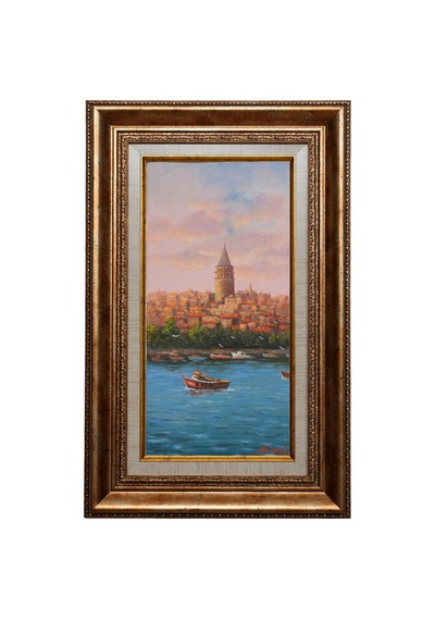Galata Kulesi Boğaz Manzarası Ve Balıkçı Teknesi Yağlı Boya Tablo