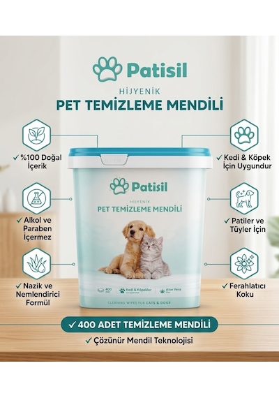 Patisil Evcil Hayvan Tüy Ve Pati Temizleme Mendili 400'lü Kova