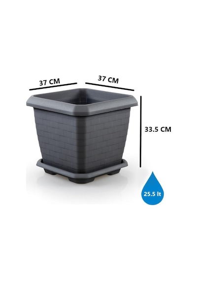 Omnipazar So-hk03 Hisar Kare Tabaklı Saksı 25.5 Litre No 3 Antrasit 116