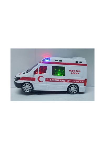 3d Işıklı Müzikli Kendi Kendine Gezen 112 Yazılı Oyuncak Ambulans 17 Cm. Kırmızı