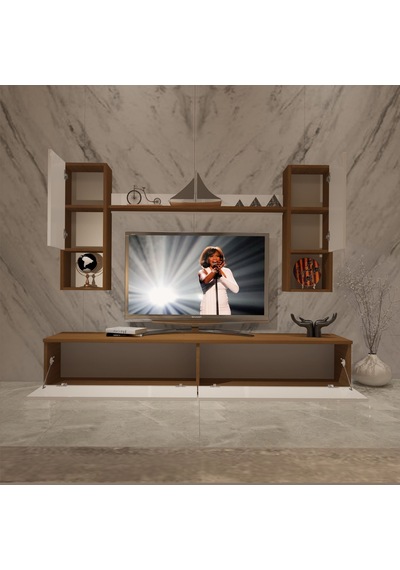 Decoraktiv Eko 5da Mdf Std Tv Ünitesi Tv Sehpası - Ceviz Beyaz Ahşap - Beyaz