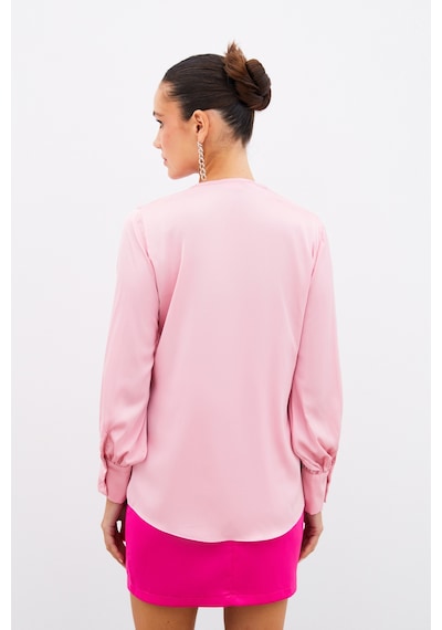 Sateen V Yaka Saten Bluz - Pembe-134907 Pembe