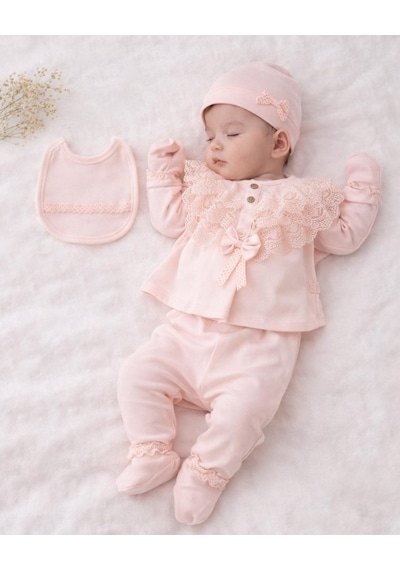 Ürünya Kız Bebek Dantelli Hastane Çıkışı 5'li Set Pudra