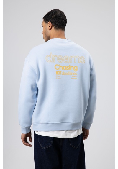 Vamos Oversize Bisiklet Yaka Baskılı Sweatshirt Bebe Mavi