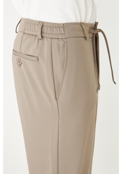 Bej Modern Kesim Bağcıklı Smart Casual Jogger Pantolon VİZON