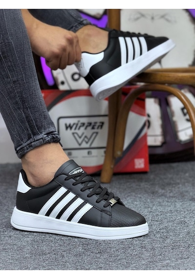 Wipper Unisex Spor Ayakkabı Sneaker Hafif Ortopedik Eva Taban Memory Foam Günlük Kullanım İçin Rahat Siyah - Beyaz