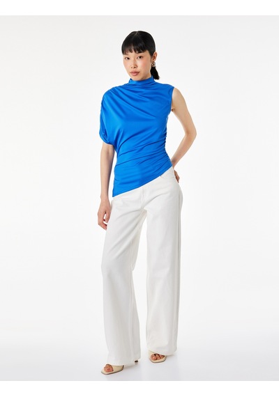 Koton Slim Fit Asimetrik Kesim Drapeli Dik Yaka Kobalt Mavi Bluz Mavi 6sak70029ek