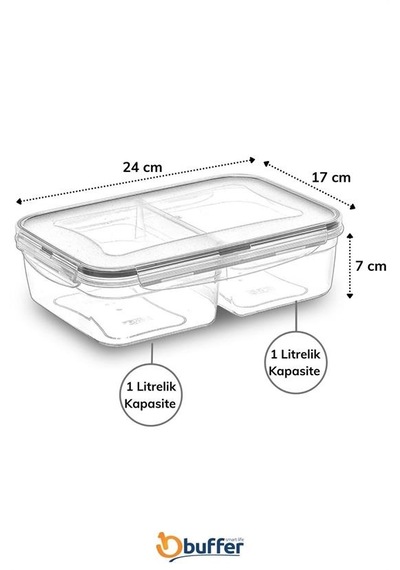 2 Bölmeli 1+1 Litre Kilitli Kapaklı Erzak Saklama Kabı Lc-525 5332 0