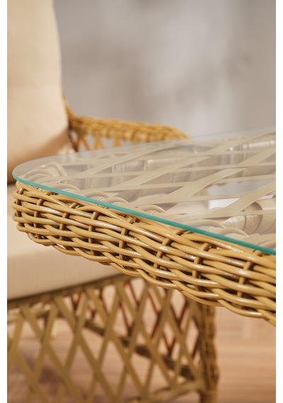 Roma Rattan Bahçe Balkon Takımı 2+1+1 Cam Masalı Cappuccino