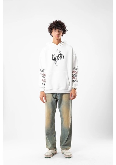 Startmore Korn Baskılı Oversize Unisex Beyaz Beyaz
