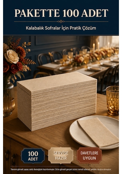 33x33 Cm Kraft Garson Katlama Peçete 100 Adet 2 Katlı Kadınlar Günü Davet Parti Sofra Kağıt Peçetesi