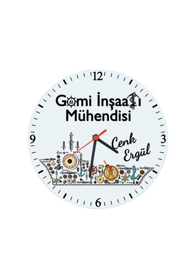 Gemi Inşaatı Mühendisine Hediye Isimli Cam Duvar Saati Çok Renkli