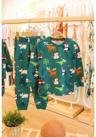 Bunny Hopp Yılbaşı Temalı Pamuk Unisex Çocuk Bisiklet Yaka Kırmızı Pijama Takımı Yeşil Bunny Hopp Yılbaşı Temalı Pamuk Unisex Çocuk Bisiklet Yaka Kırmızı Pijama Takımı Yeşil