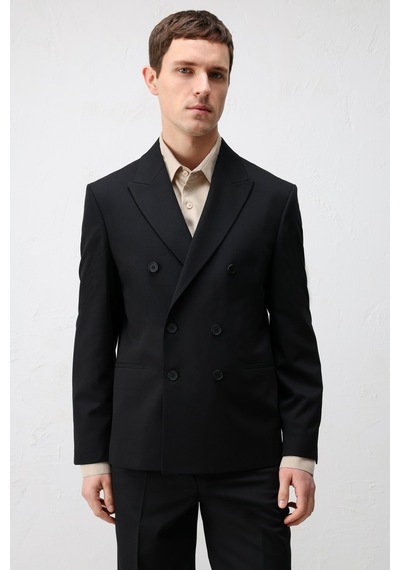 Antioch Kruvaze Relaxed Fit Erkek Blazer Ceket Siyah