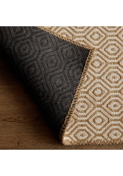 Ocean Home Textile Ekru Renk Karo Desenli Jüt Halı Kilim 160 X 230 Cm