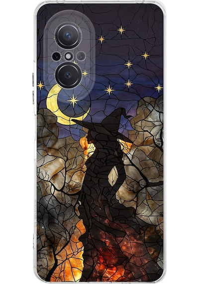 Printify Huawei Nova 9 Se İle Uyumlu Vitray Cadı Saati Tasarımlı Şeffaf Silikon Kılıf Şeffaf