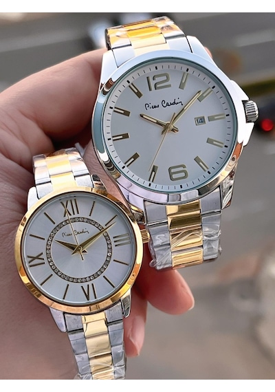 Pierre Cardin Bay Ve Bayan Çiftlere Özel Çelik Kordon Çift Kol Saati 30 Mt Su Gecirmez Cf.pr8046.m3 Gümüş - Sarı