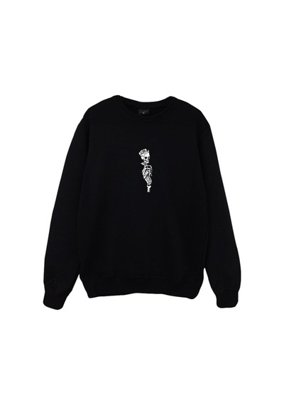 Kurukafa Gül Baskılı Sweatshirt Siyah