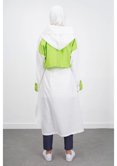Pureva Körüklü Cepli Kapüşonlu Spor Kap - Fıstık Yeşili / Ekru Çok Renkli