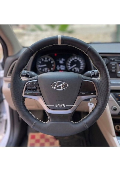 Hyundai Elantra  Kaplama Deri Direksiyon Kılıfı Siyah