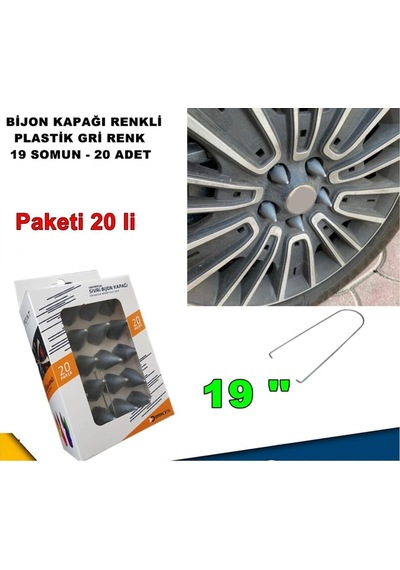 Sivri Mermi Tip Bijon Kapağı Plastik Gri Renk 19 Mm Bijon Uyumlu 20 Adet