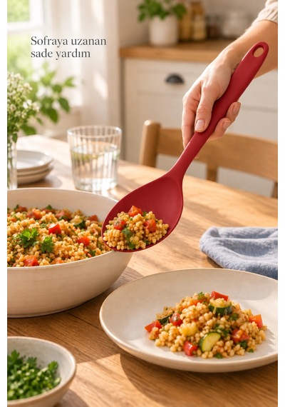 Tilbe Home 4lü Silikon Mutfak Servis Seti Kaşık Spatula Maşa Yemek Pişirme Karıştırma Hazırlık Gereç