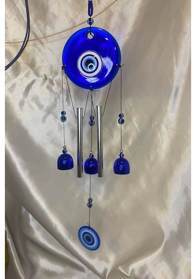 Deprem Zili Çanı Duvar Rüzgar Çanı Zili Feng Shui Ejderha Yılı Koruyucu 5 Parça 2 Borulu 3 Çanlı Nazar Boncuğu Objeli